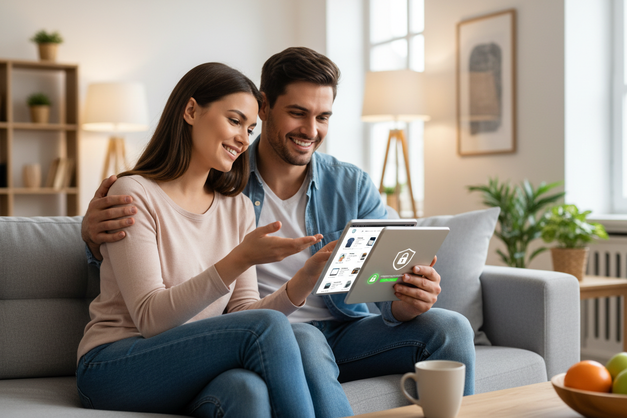 mujer y hombre haciendo compras online en tienda de confianza